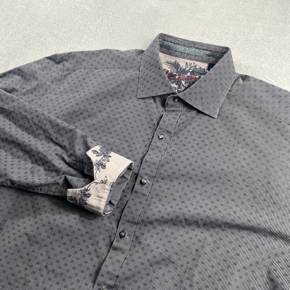 Robert Graham Gray Floral Long Sleeve Flip Cuff Button Down Shirt Size XL